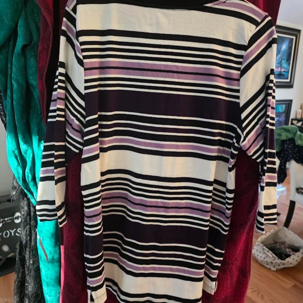Croft and Barrow Purple striped v-neck long sleeve shirt.